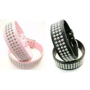 Hundehalsband Leder pink oder schwarz schönes Hunde Halsband mit Nieten Gr. S M L