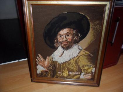 Handgestickter Gobelin mit Nussbaum Holzrahmen