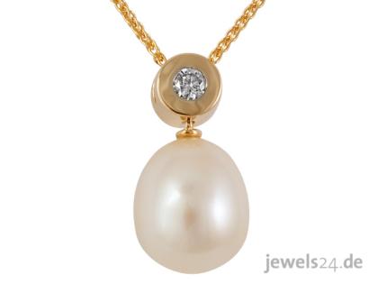 Perlenschmuck Collier mit Anhänger Perle Diamant Gold günstig im Schmuck onli